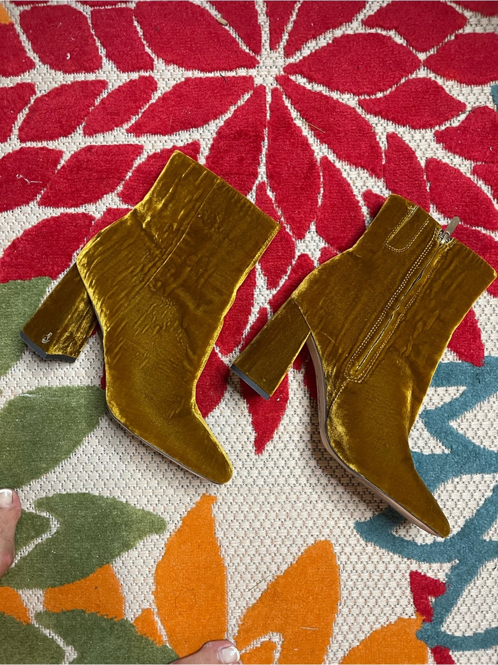 Sam Edelman Velvet Block Heel Ankle Boots - Olive Green